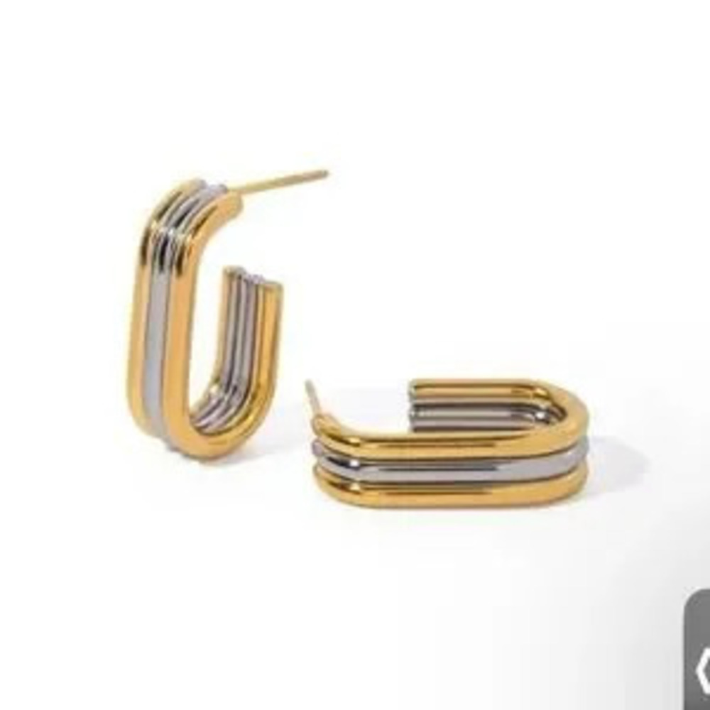 Stainless Steel Gold Silver Color Matching Three-Layer Hoop Earrings for Women